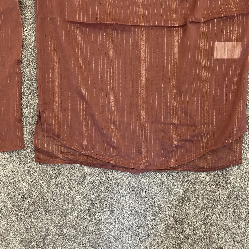 Express Womens Metallic Sheer Gathered Shoulder Long Sleeve Top Size XS NWT $54 - Picture 9 of 16